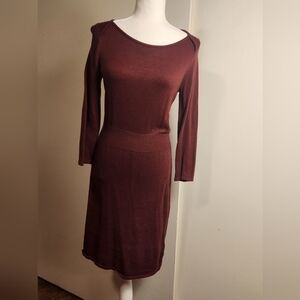 Liz Claiborne Dark Burgundy Red 3/4 Sleeve Midi Sweater Dress Petite Medium PM